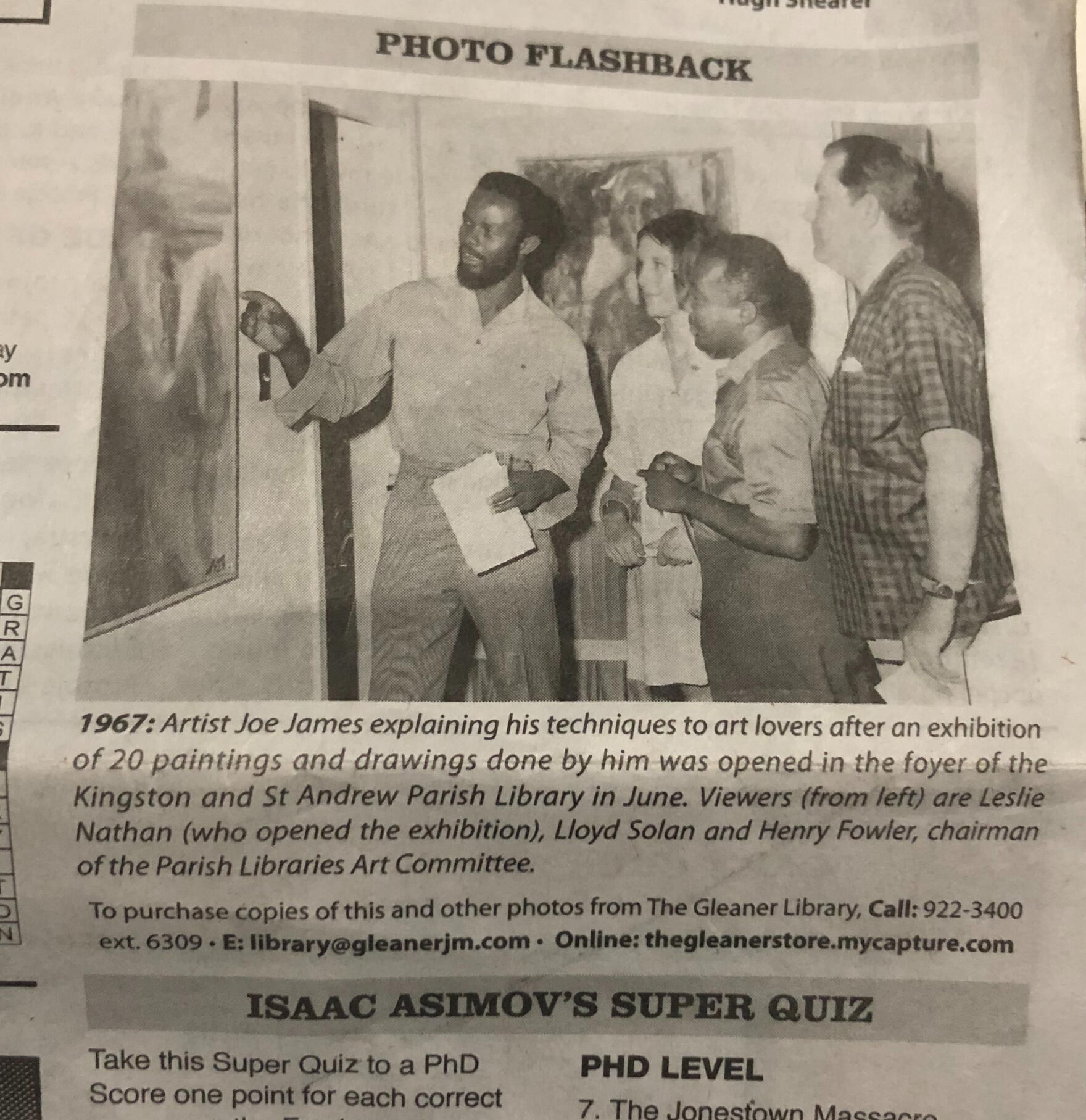 Joe at one of his exhibitions at the Kingston & St Andrew Parish Library in 1967